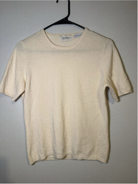 Vintage Neiman Marcus Cashmere Shirt Top Knit Cream Sz S Hong Kong Soft